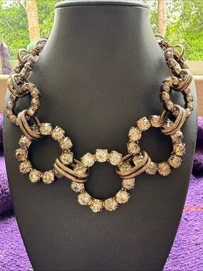 Crystal Circle Statement Necklace - Gold-Tone